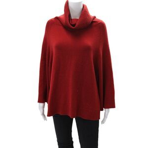 Theory Womens Wool Knitted 3/4 Sleeve Cowl Neck Sweater Solid Red Size S